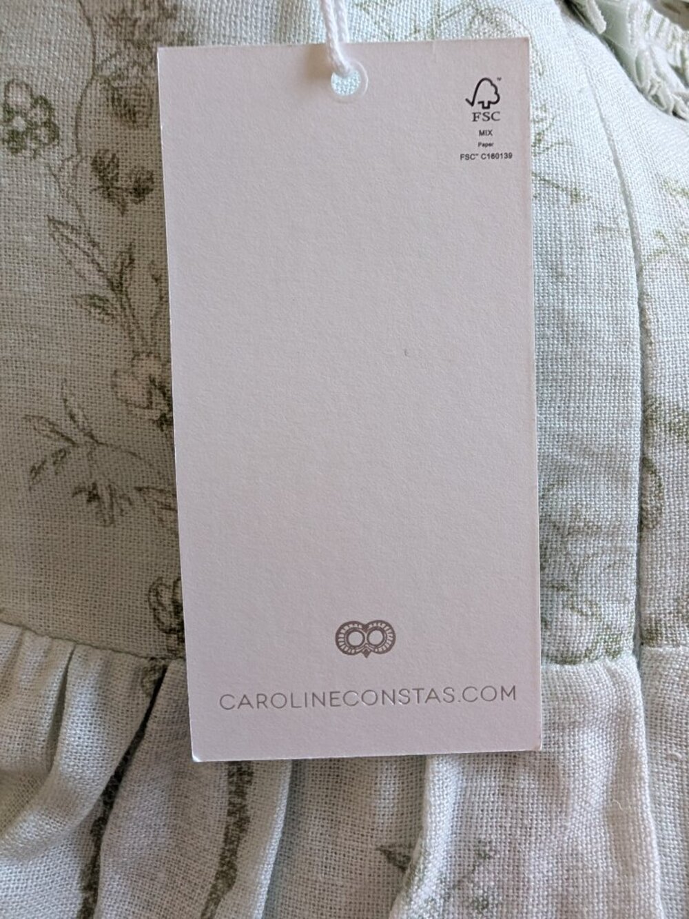 Caroline Constas Sage Green Pearl Neck Trim Floral Linen Maxi Dress Size S NWT - Picture 8 of 13